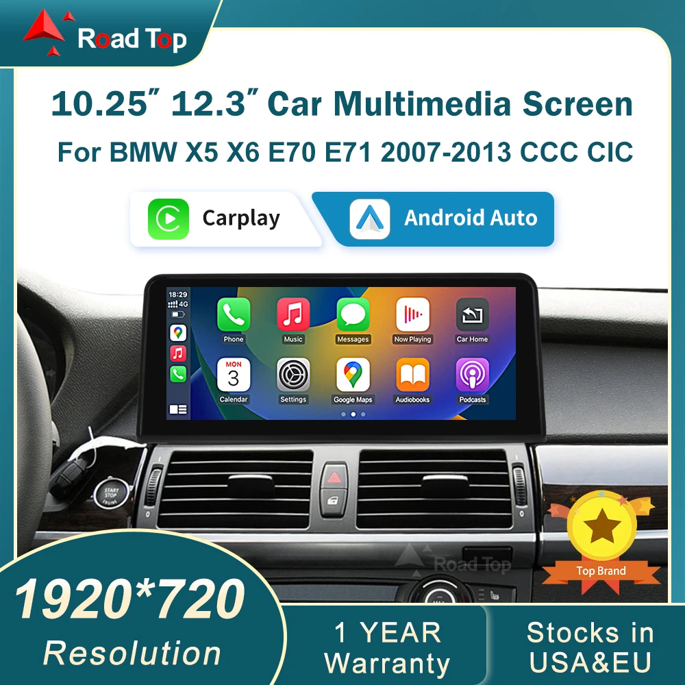 RoadTop Wireless Carplay For BMW X5 X6 E70 E71 2007-2013 CCC CIC Multimedia Display Touch Screen Android auto Head Unit