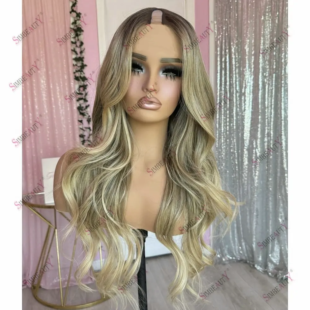 

Ombre Light Cool Brown Glueless V Part Wig Human Hair for Women Easy Wear Slightly Curly 1x4 U Part Wigs Virgin Brazilian Hair