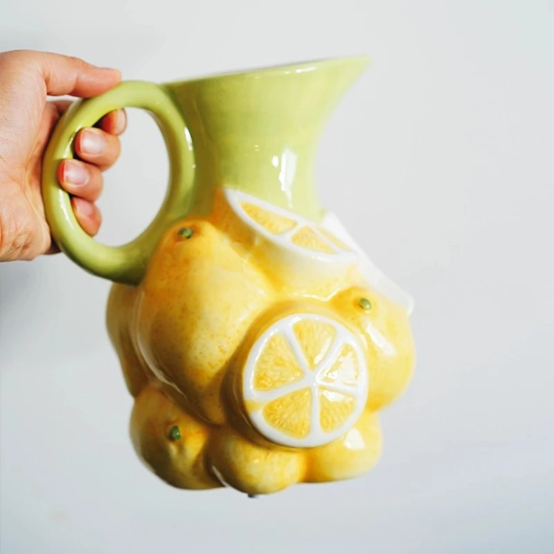 Lemon Vase Hand-painted Three-dimensional Lemon Shape Ceramic Cold Water Kettle Flower Vase Flowerpot Home Decoration