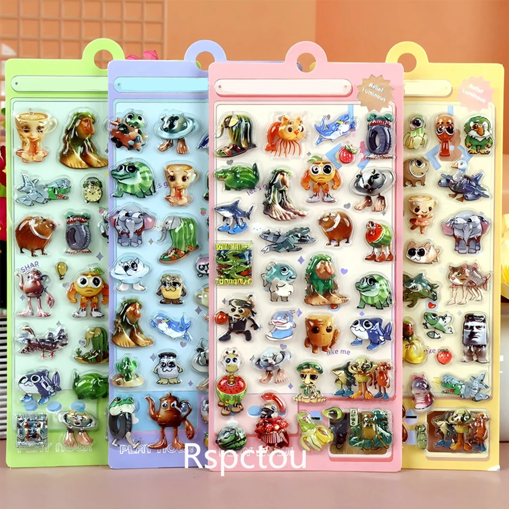 

4 шт., итальянские 3D рельефные наклейки Brainrot, Tung Tung Tung Sahur, забавные животные, пузырьковые наклейки, игрушки, водонепроницаемые, милые, сделай сам, телефонный дневник