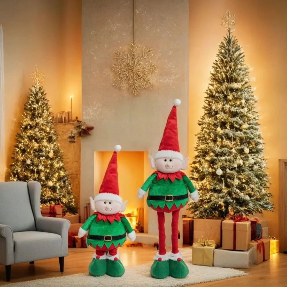 大きな引き込み式の伸縮式クリスマス人形、かわいい立っている装飾品、赤と緑のエルク、サンタクロース
