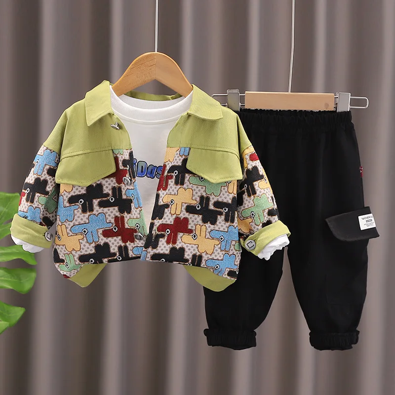 Toddler Boys Outfits 2024 Autumn Baby Boy Clothes 18 To 24 Months Patchwork Cardigan Coats + T-shirts + Pants Childrens Clothing