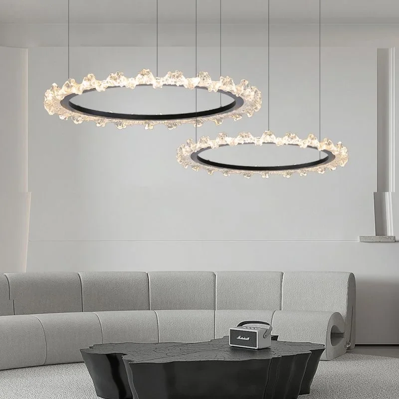 Luxury Crystal Pendant Light Gold Ring LED Living Room Lamp Dining Room Light Bedroom Designer Dimmable Circular Crystal Light