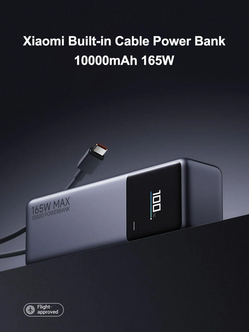 Power Bank Xiaomi 165W 10000 PB1165MI com Cabo USB C Integrado e