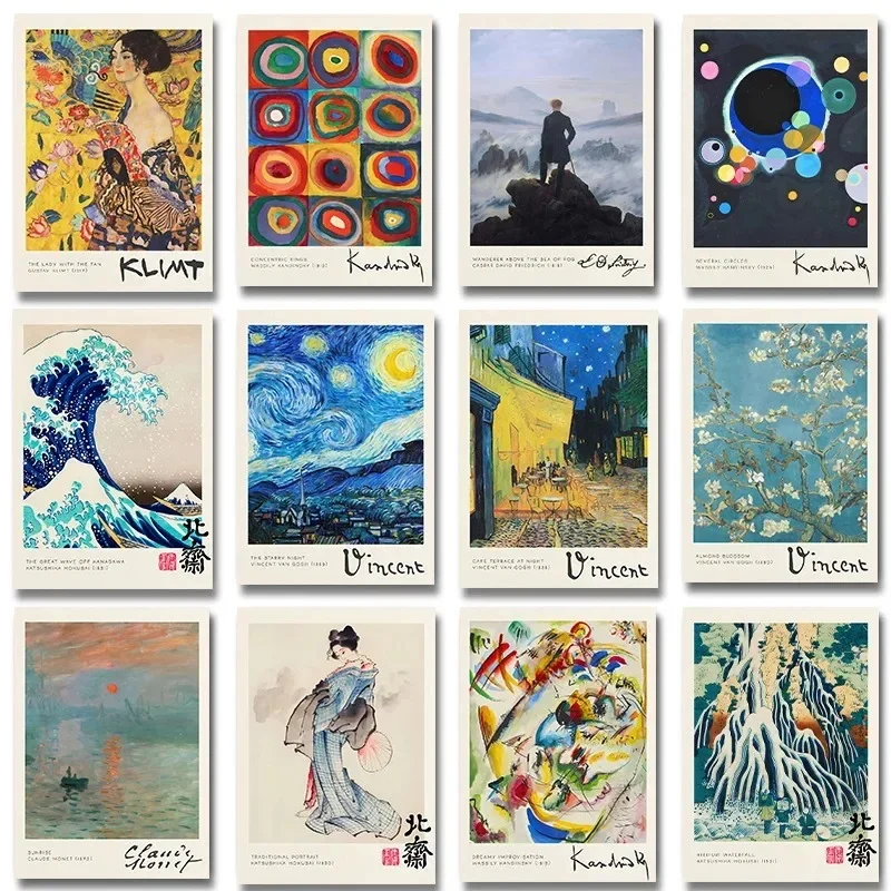 Famous Art Great Wave Off Kanagawa Poster The Starry Night Sunrise Claude Monet Canvas Painting for Living Room Home Decor Gift