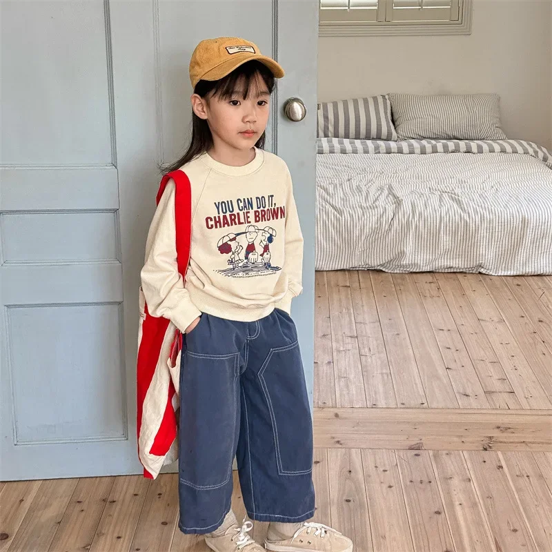 Children Clothing Korean Style Cartoon Letter Printed Hoodie 2024 Autumn New Boys and Girls Comfortable All Match Pullover