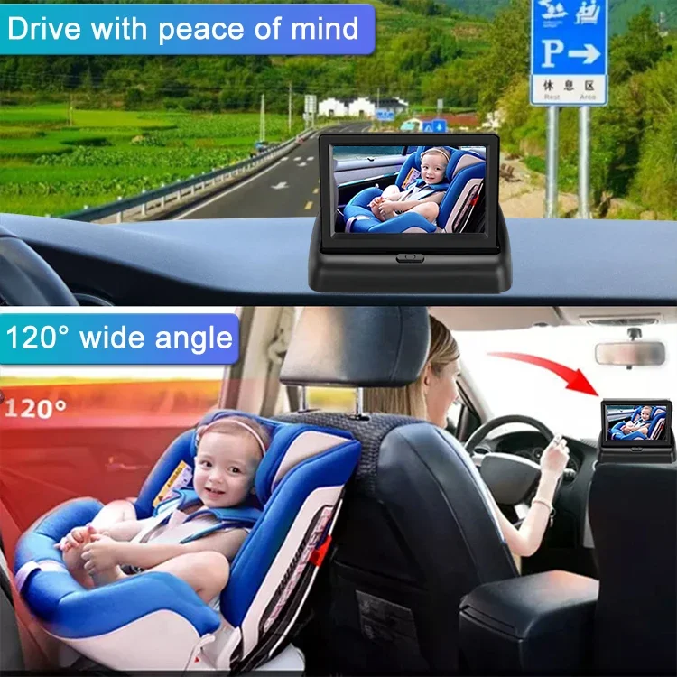 baby car seat monitor 4.3inch fold desktop display baby car mirror