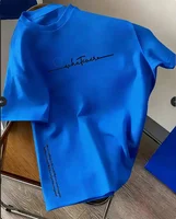 T-shirt décontracté en coton ample pour le printemps et l'été, haut à manches courtes à col rond avec imprimé lettres simple pour hommes et femmes 3