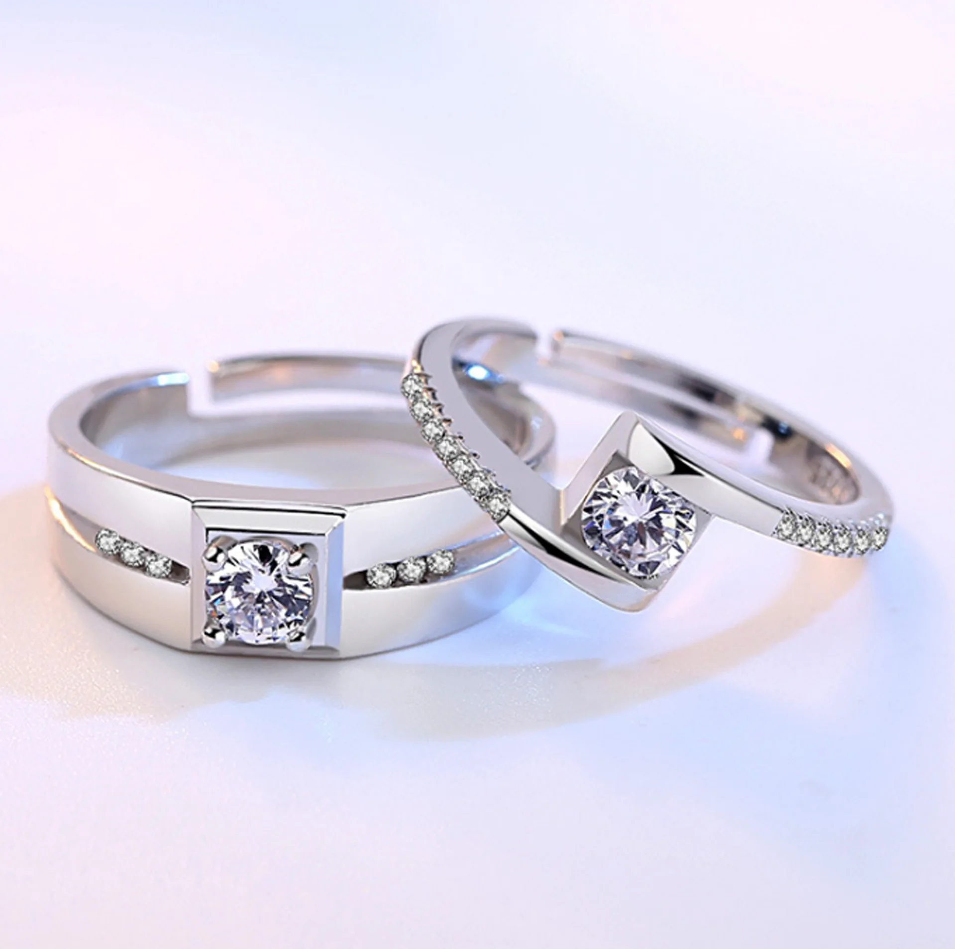2pcs 925 Silver Couple Rings Zircom For Women Man Exquisite Student Girlfriend Sterling Silver Jewelry Accessories Wedding