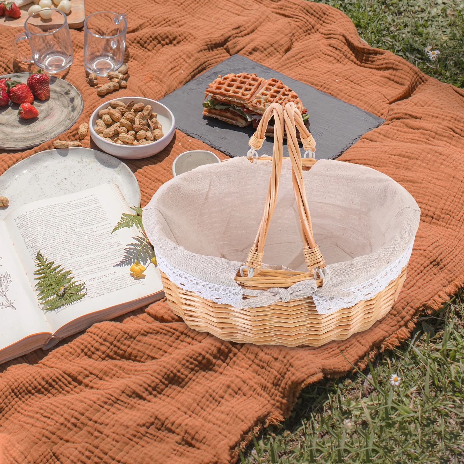 

Wicker H Storage Basket Picnic Decorative Flower Holder Camping Multipurpose Woven Trash Baskets Containers