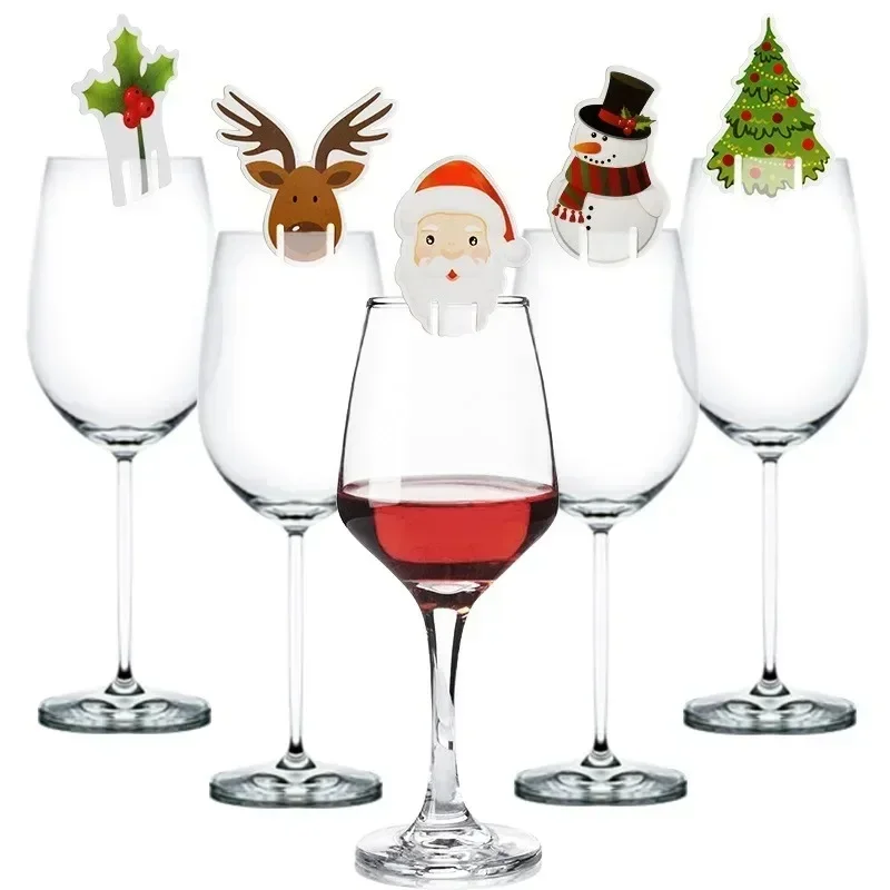 10PC Christmas Decorations for Home Santa Hat Wine 10pcs/set Christmas Cup Card Glass Decor Ornaments Navidad Noel New Year 2024