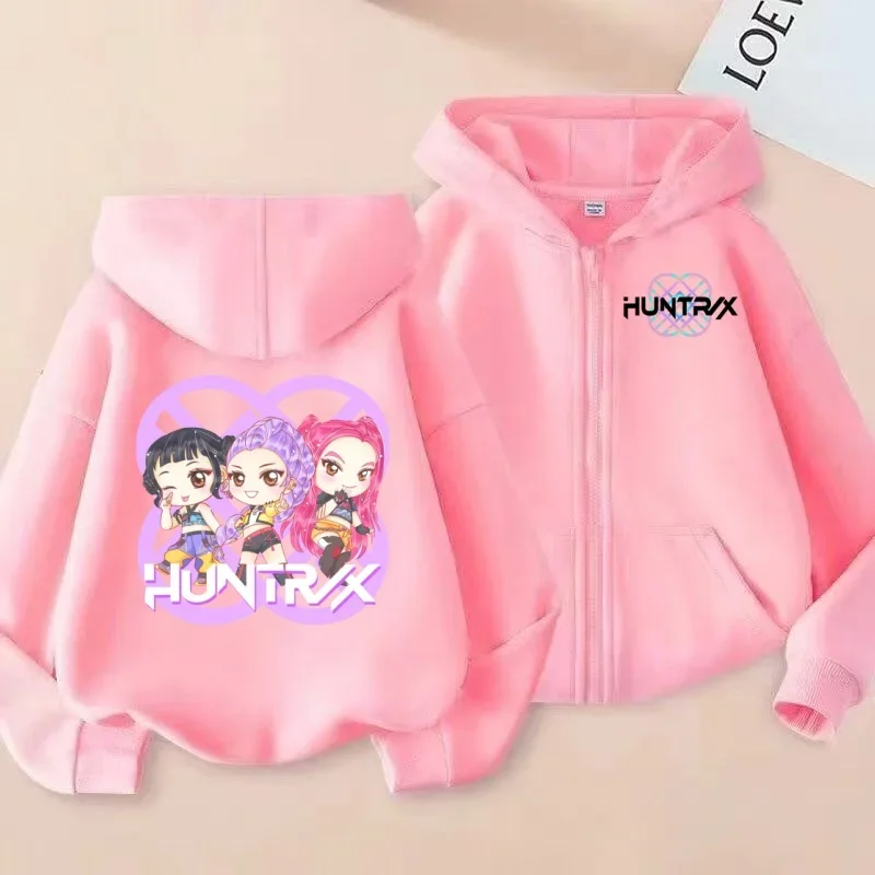 سترة قميص بسحاب للأطفال على طراز مجموعة الفتيات اللطيفة من HUNTRIX، سترة بغطاء للرأس مطبوعة برسوم كارتونية Q للفتيات #1