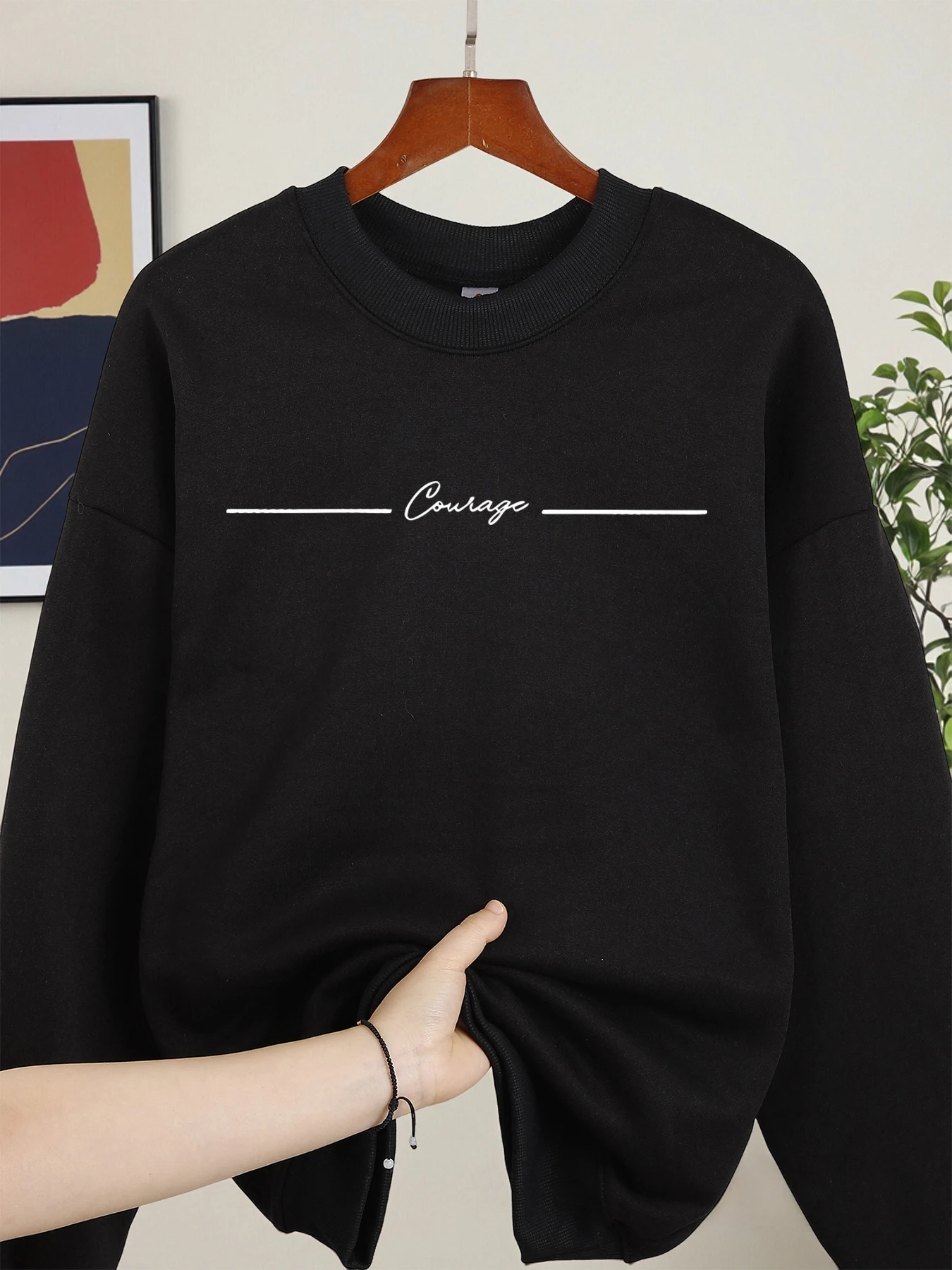 الشجاعة خط بسيط طباعة البلوز المرأة الكورية سلسلة كنزة صوف الخريف س الرقبة ملابس رياضية ملابس عصرية غير رسمية