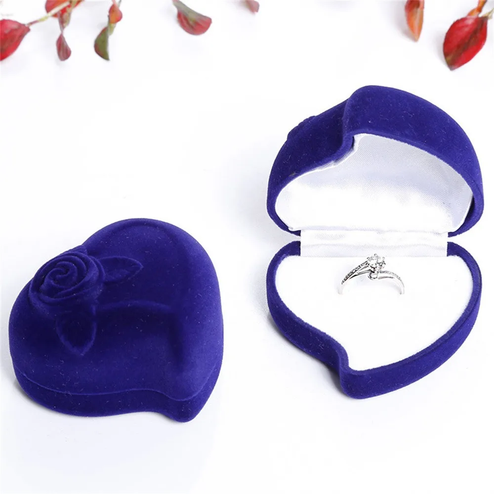 Ring Holder Velvet Heart Ring Box Earring Storage Rose Flower Jewelry Box Solid Color Three-dimensional Ring Display Case Spouse