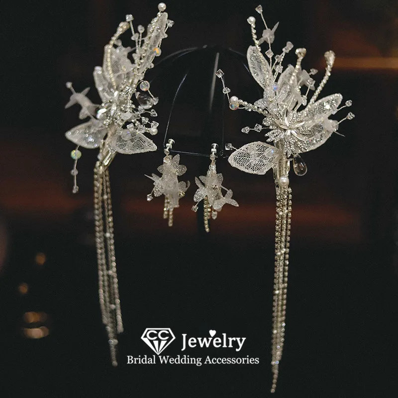 

CC романтические заколки для волос женские аксессуары свадебные прически свадебный головной убор обручальные украшения для волос с серьгами 4 шт. AN378