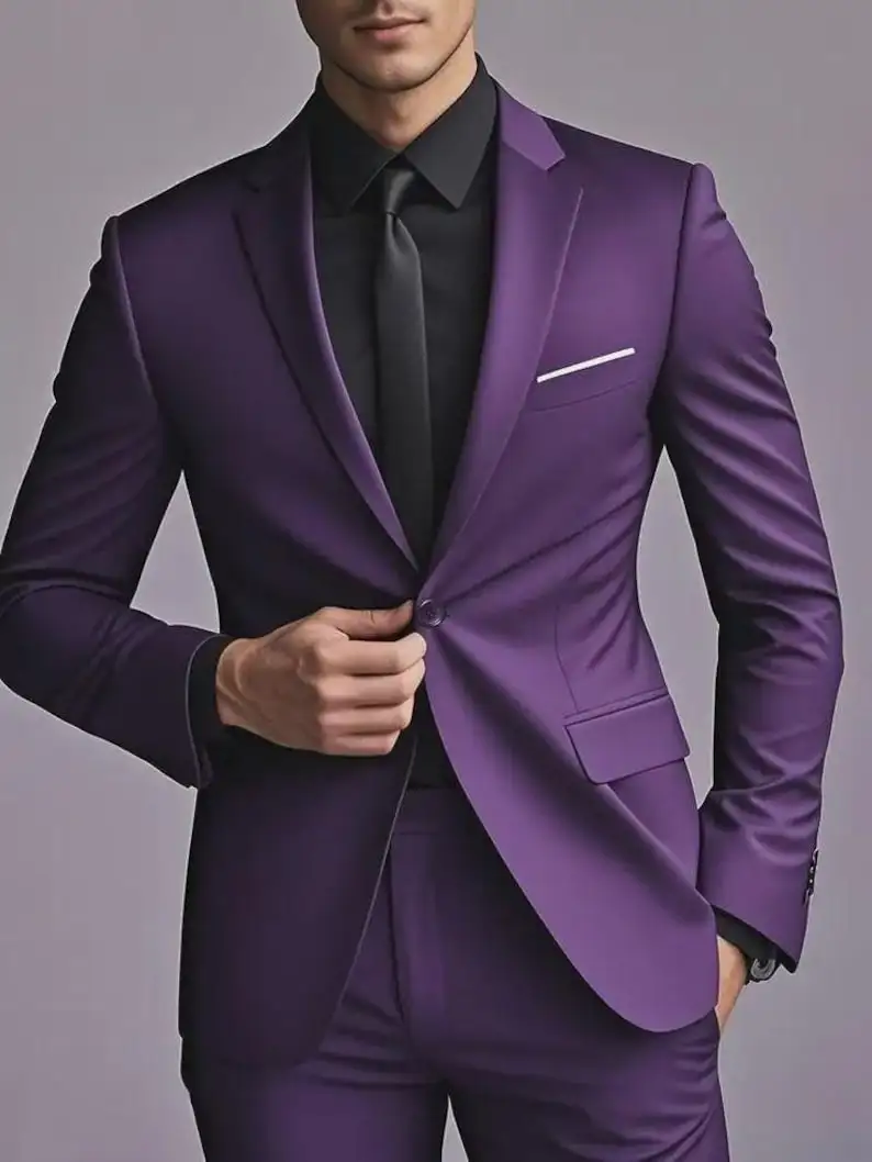 

Two Piece Purple Mens Suit for Wedding, Engagement, Prom, Groom wear and Groomsmen Suits