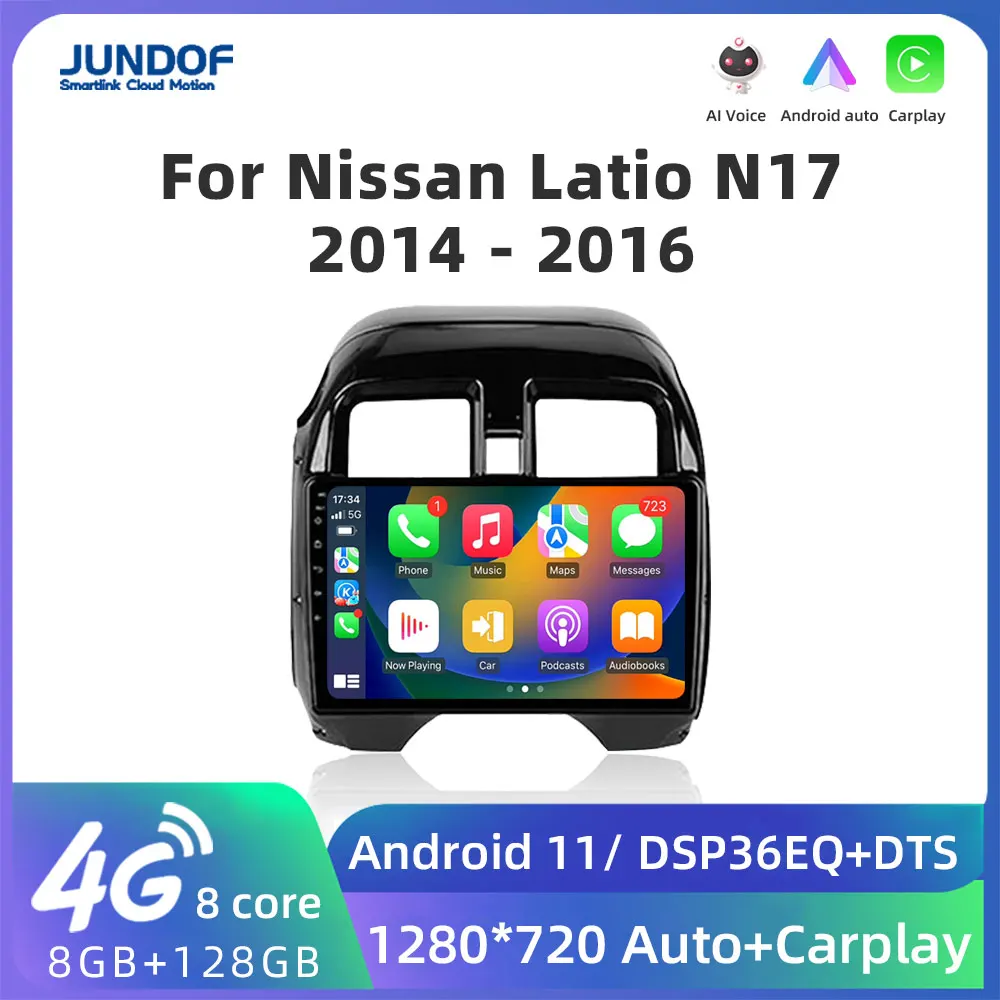 

Jundof 9 lnch IPS QLED Android 13 For Nissan Latio N17 2014-2016 Car Wifi 4G GPS Auto Carplay Radio Multimedia Video Navigation