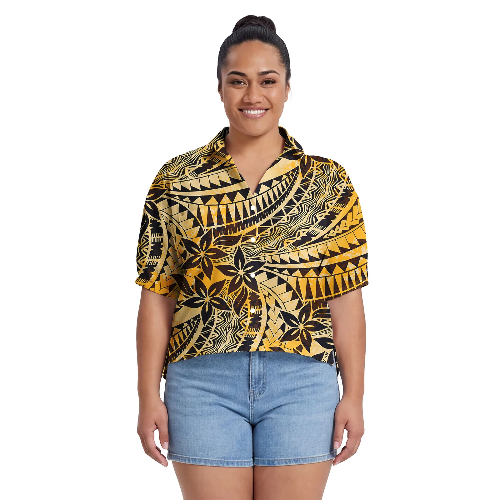 

Женские рубашки с индивидуальным принтом в полинезийском стиле, уютные топы с самоанским племенным дизайном, модная одежда в стиле Алоха, оптовая цена от производителя