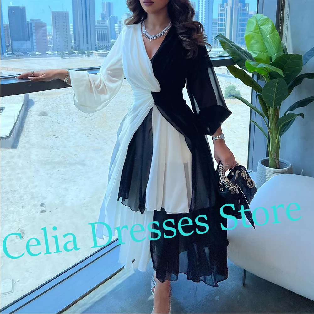 CustomizedClassic Photo Color pleats A-Line Evening Dress Simple Ankle Length V Neck Chiffon Long Sleeves Special Occasion Gowns