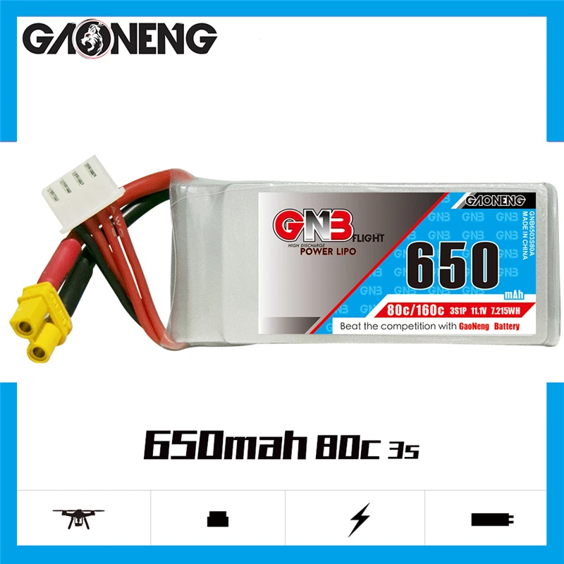 3Pcs GNB 650mAh 3S 11.1V 80C/160C Lipo Battery With XT30 Plug for FPV Racing Drone 4 axis UAV Quadcopter RC Drone 11.1V Battery