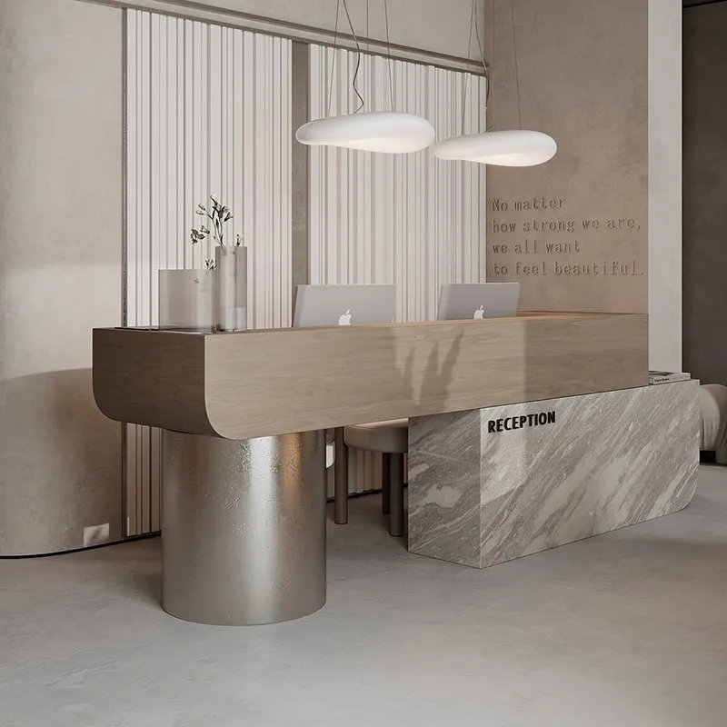 

Роскошная горячая распродажа, современная стойка регистрации парикмахерской, автомобильная стойка регистрации тренажерного зала, офисная стойка регистрации спа с серебряной подставкой