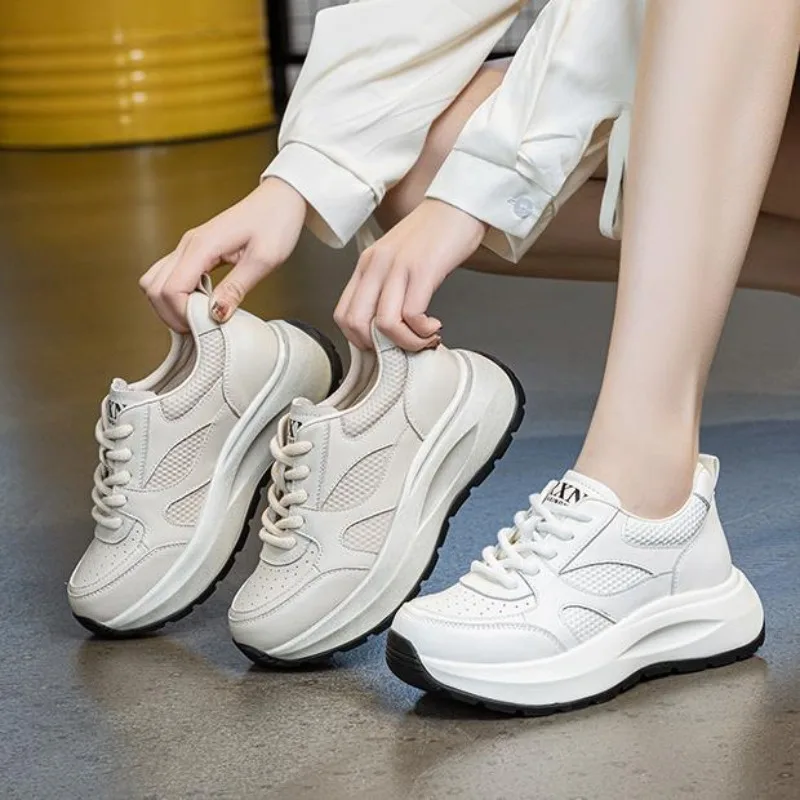 Women Sneakers Spring Luxury Genuine Leather Comfortable Slip on Soft Trend Sneakers Women Lightweight Outdoor Shoes for Women view 2