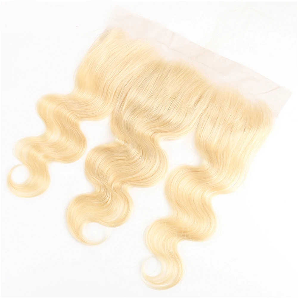 Cabelo loiro Onda Do Corpo Do Laço Frontal Encerramento, Pré Arrancado Linha Fina Natural, Transparente Lace Frontal, Derreteu Bem, 613, 13x4, Newmi