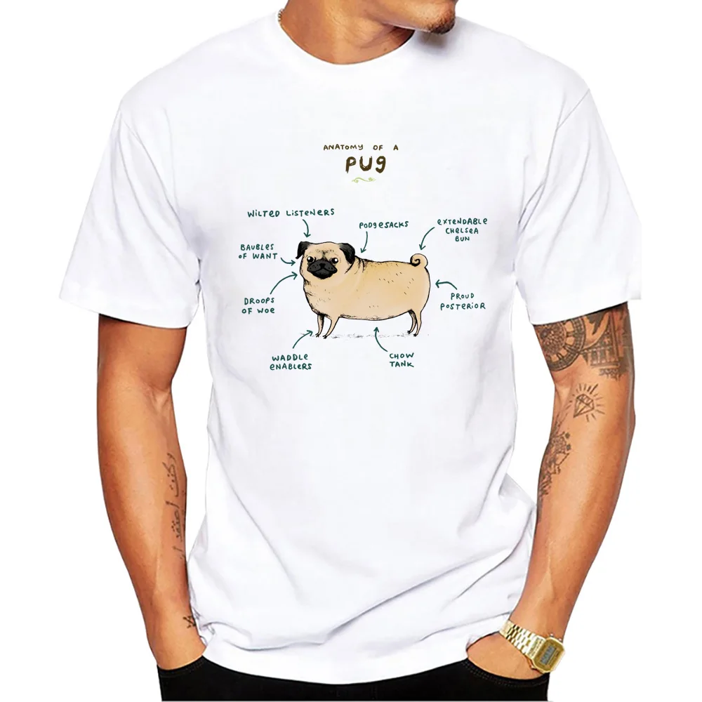 

2023 Men's Funny Pug Design T-Shirt Cool Animal Printing Tops