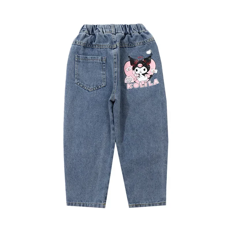 Spring Autumn Cute Kuromi Anime Children Cartoon Jeans Pants Cloth Kawaii Sweet Children Wear Hooded Clothing Gifts for Kids