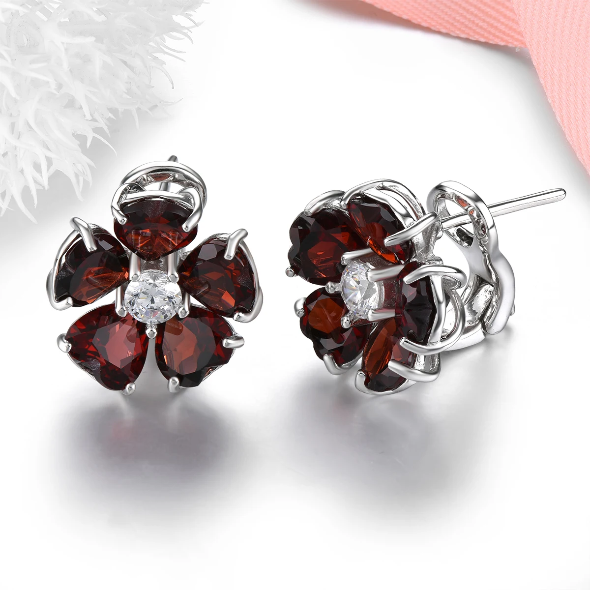 

Natural Garnet Sterling Silver Stud Earring 8.7 Carats Genuine Gemstone Romantic Fine Jewelry S925 Rhodium Plated Birthday Gift