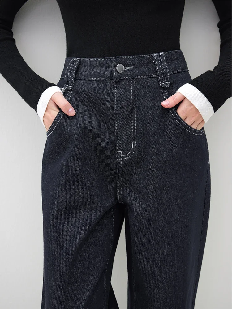 FSLE-Jean droit taille haute pour femme, pantalon Laguna long, coupe slim, style décontracté, tout match, automne et hiver 2023, nouveau