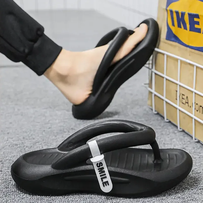 

Summer New Thick-soled Flip Flops Indoor and Outdoor Trend Large Size Couple Slippers Solid Color Comfortable Casual Slippers