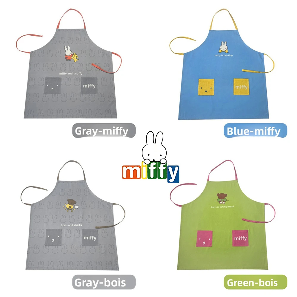 Новый узор Miffy, цветной фартук из хлопка и льна, вентиляция, тонкий тип, домашний, для мужчин и женщин, кухонный, незаporostowy, удобный ﻿