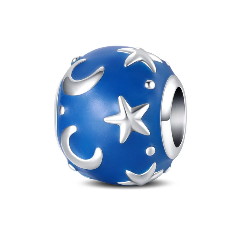Blue Glow In The Dark Star Moon Charms Beads Fit 925 Sterling Silver Charms Bracelet Celestial Magic Jewelry Gifts for Women