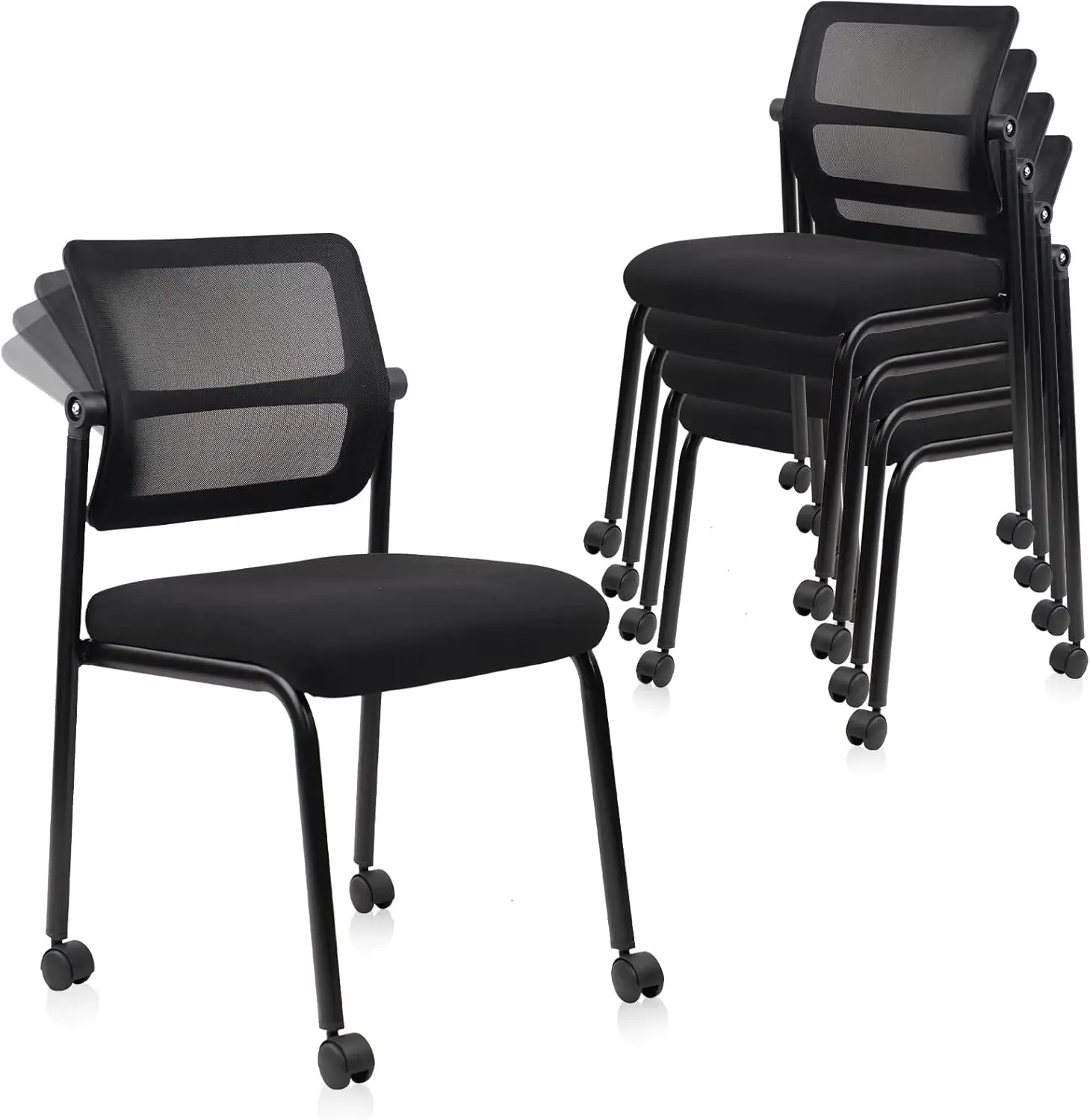 

Stacking Arml Office Waiting Room Chair With Wheels, Stackable Mesh Guest Reception Desk Chairs With Adjustable Backrest For