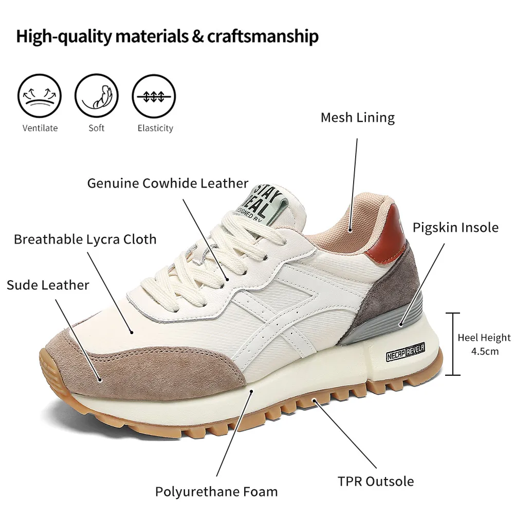 SOMILISS Women Platform Sneakers Genuine Leather Lycra Suede Patchwork Breathable Fashion Ladies Casual Sneakers Running Shoes