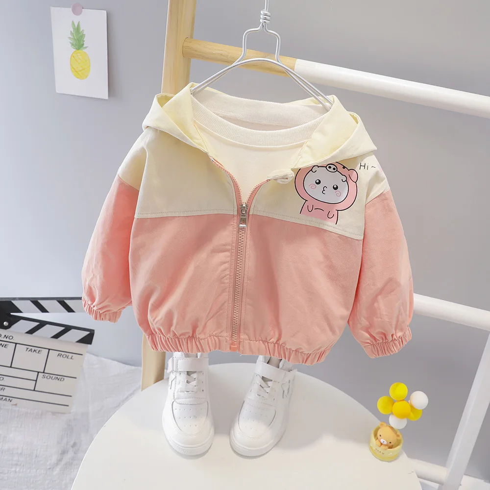 Boys and Girls Autumn New Cartoon Color blocked Jacket Windbreaker Cute Zipper Jacket for Children 1418