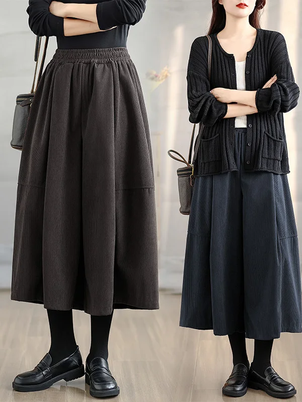 

Casual High Waist Wide Leg Pants Women's plus Size Elastic Waist Slimming Skirt Pants Artistic Sle ket Detail Body Warmth
