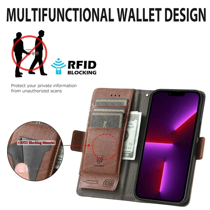 Wallet Card Holder Leather Flip Folio Case for IPhone 16 14 13 15 11 Pro Max Plus 12 Mini XS XR X RFID Blocking Kickstand Cover