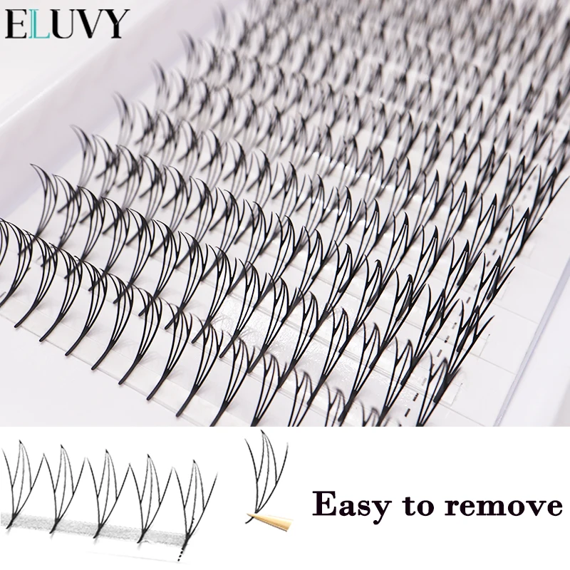 ELUVY DIY 既成ファンまつげエクステンションフォックススパイアコミックエルフ形状まつげエクステンションフェザースパイア形ブルームナチュラルソフト