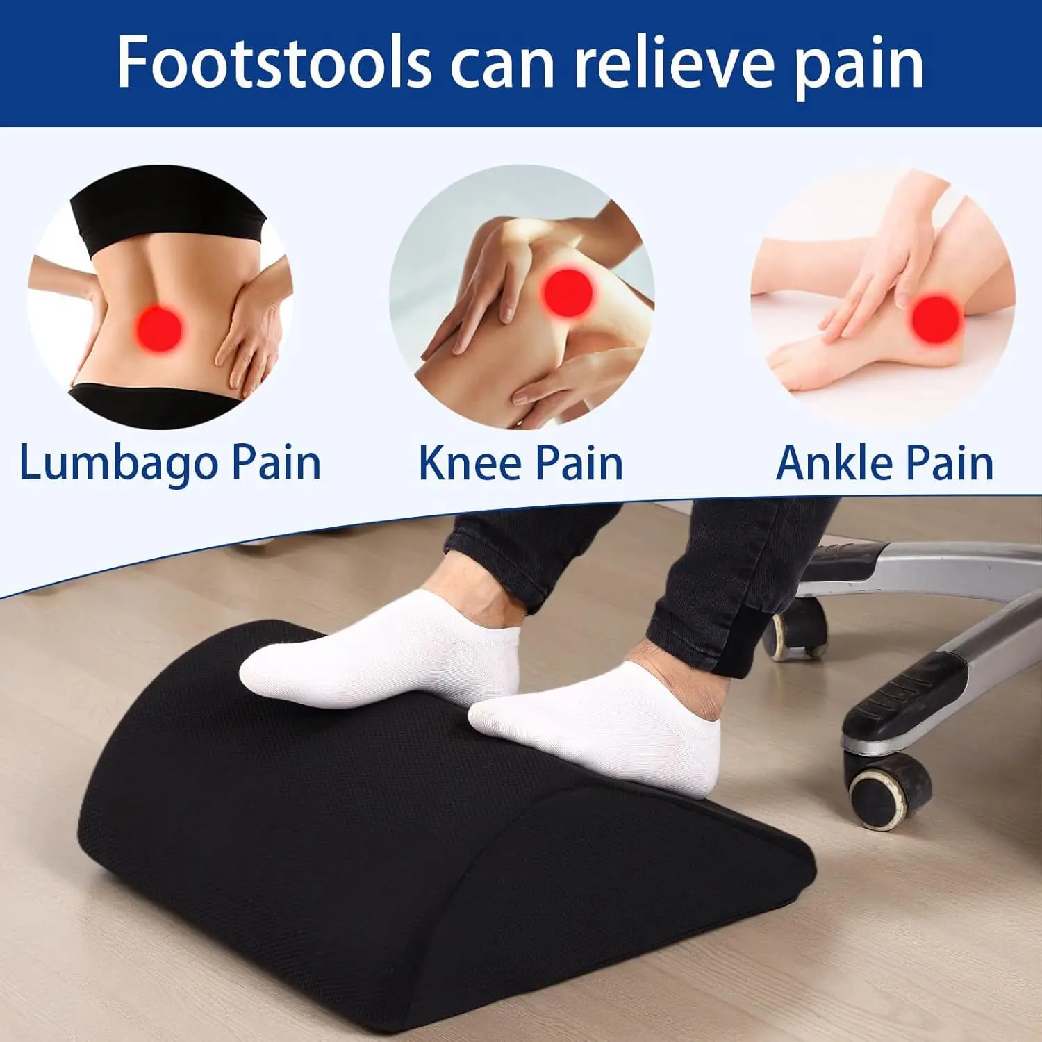 

Memory Foam Office Foot Stool & Under Desk Footrest Leg Elevation Pillow for Gaming & Home Office