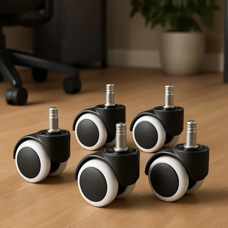 Pack of 5 Quiet 2" PU Office Chair Casters with 10-11mm Circlip or Screw Fixing