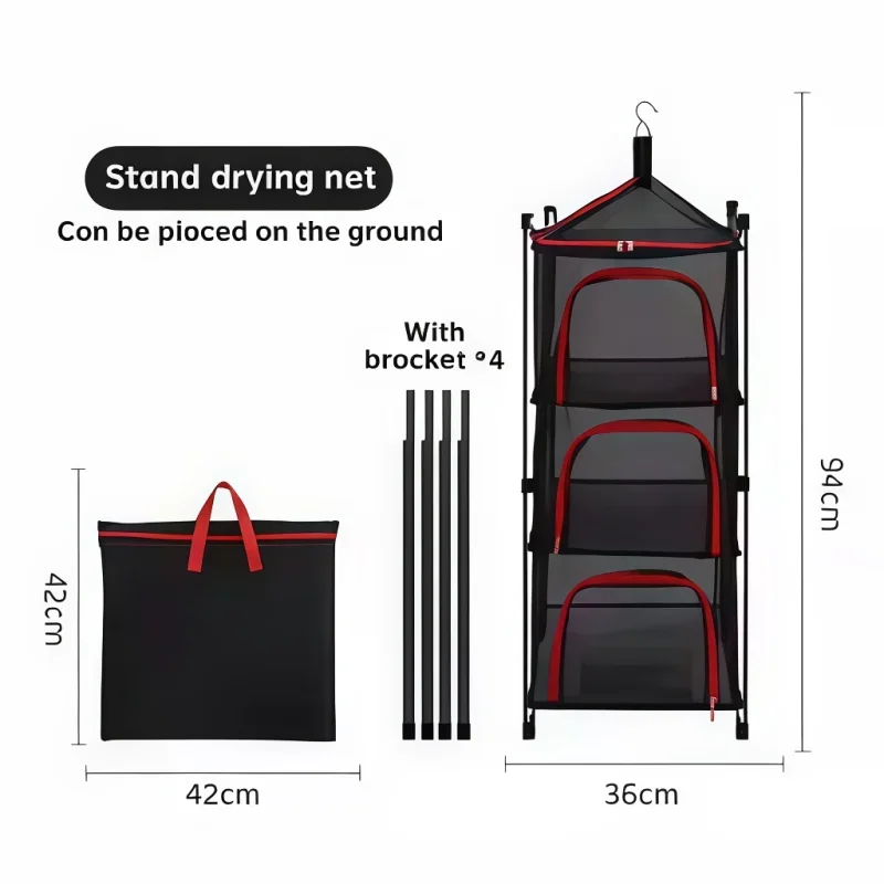 Outdoor Camping Tableware Storage Ventilated Net Bowl Basin Drying Net Foldable 4 Layers Storage Multifunctional Hanging Mesh