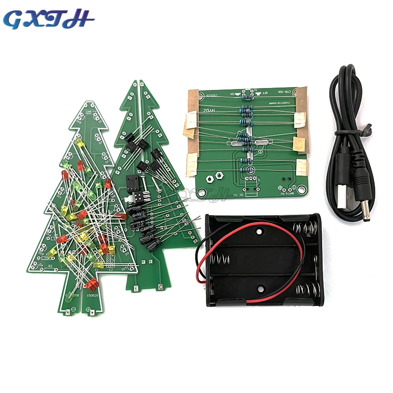 3D Electronic LED Christmas Tree DIY Kit Flash Christmas Tree Kit Gift Seven Color Circuit Board