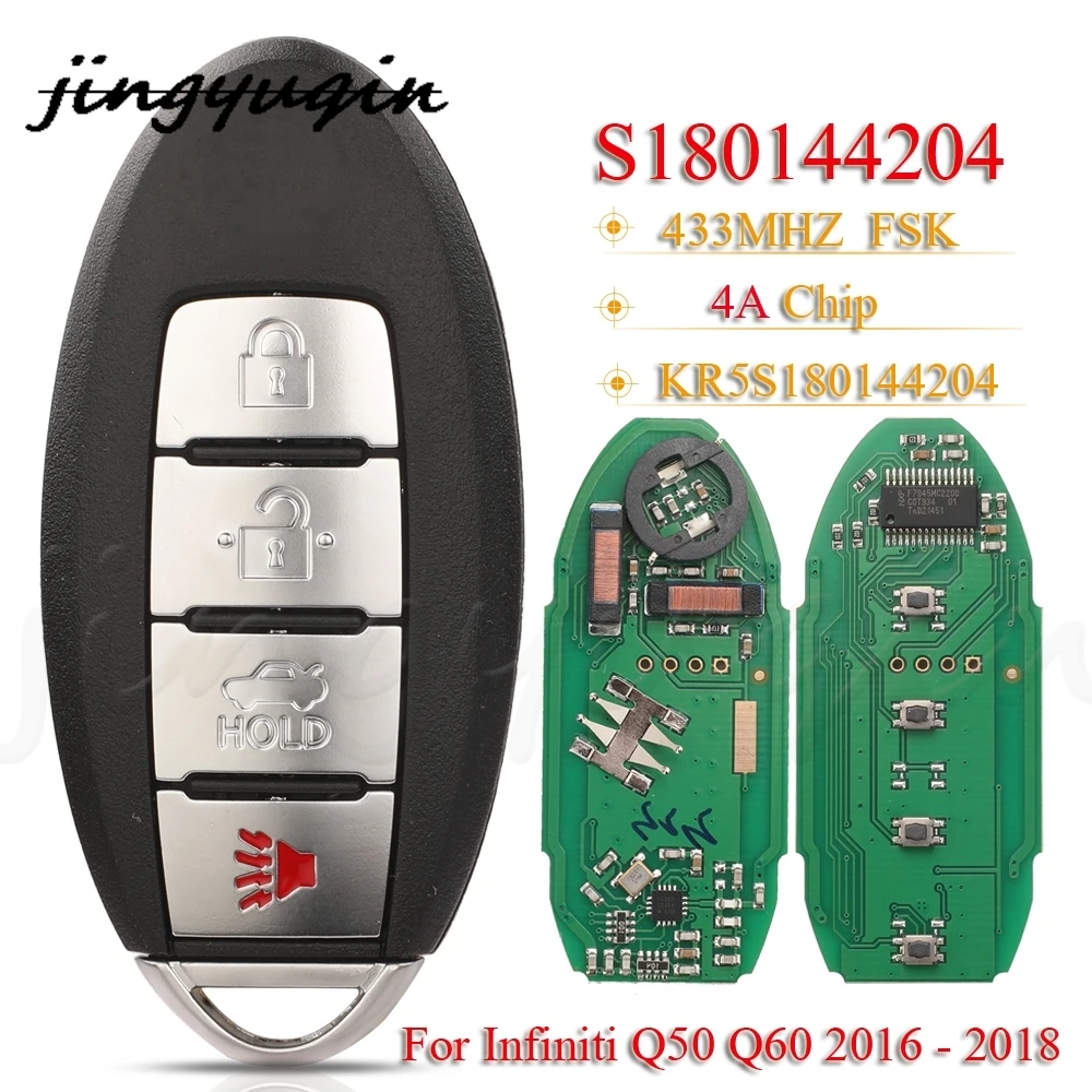 

jingyuqin S180144204 4BNT Proximity Smart Key Fob 433.92MHz 4A Chip For Infiniti Q50 Q60 2016 2017 2018 285E3-4HB0C