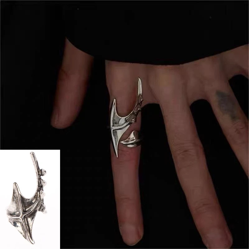 خاتم متقاطع من Punk Alien - تصميم افتتاح غير منتظم لهيب هوب وكرنفال، هدية مجوهرات مبالغ فيها للجنسين