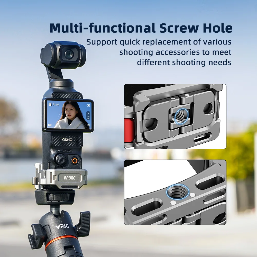 جيب معدني 3 إطار تمديد لكاميرا DJI Osmo Pocket 3 مع 1/4 قوس محول الحذاء البارد ملحقات التصوير لضوء الميكروفون