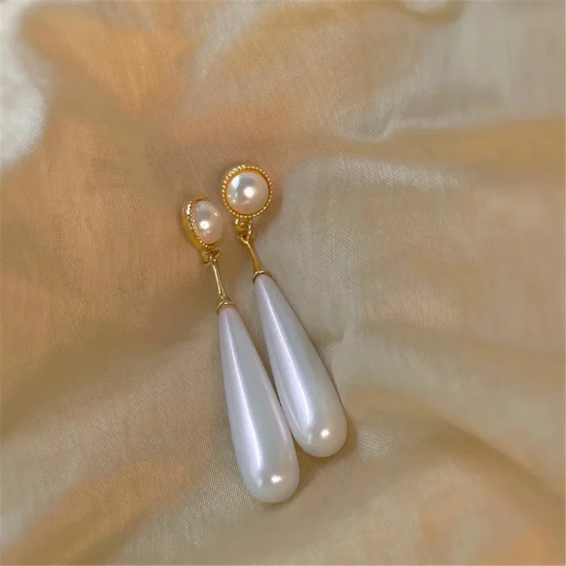 French High Grade Luxury Artificial Stick-shaped Mabe Pearl Vintage Long Drop Earrings Female S925 Silver Needle Jewelry Gift