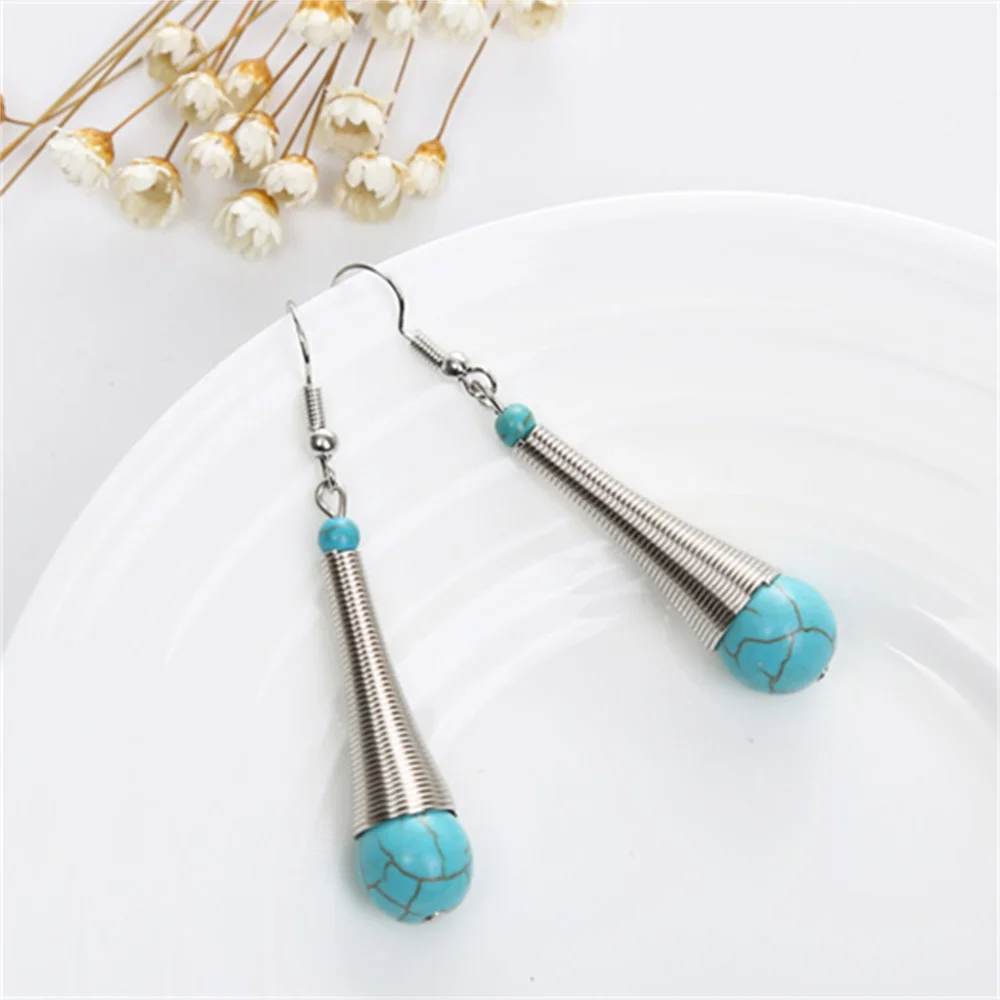 البوهيمي العرقية الفيروز المرأة استرخى أقراط موضة فاخرة المعادن ثقب الأذن مربط مجوهرات اكسسوارات صديقة هدية