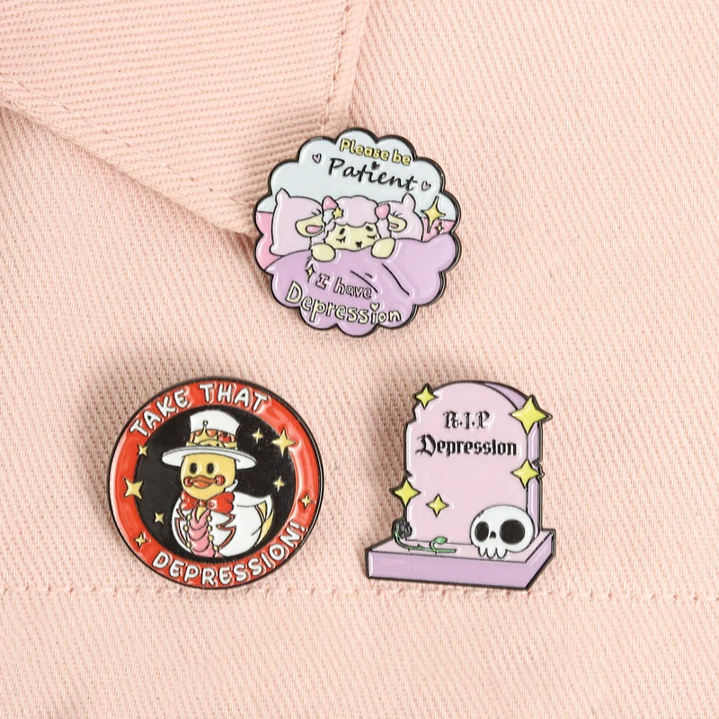Take That Depression Mental Health Enamel Pins ADHD Awareness R.I.P Depression Brooches Lapel Badge Jewelry Gifts for Friends ﻿